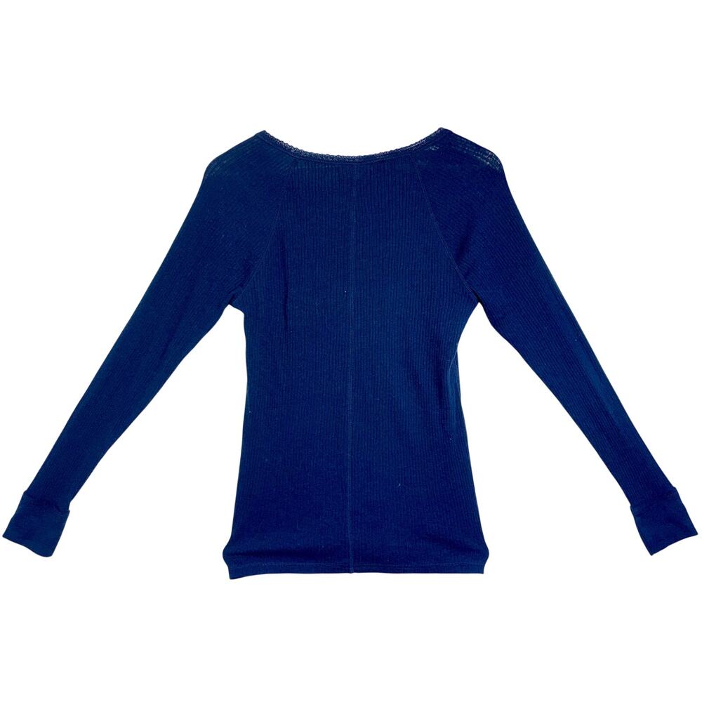 Abercrombie & Fitch Navy Blue Ribbed Knit Henley Long Sleeve Blouse Top Size XL - Picture 3 of 7